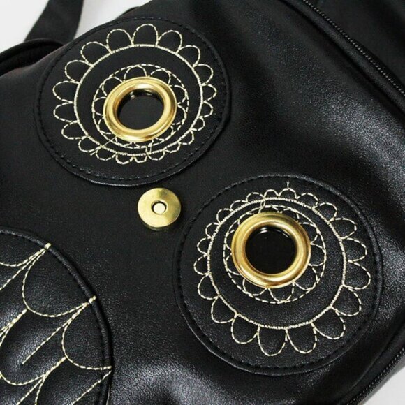 New Small Black Pu Leather Owl Backpacks Fashion Casual Satchel Purse for Women main image 4